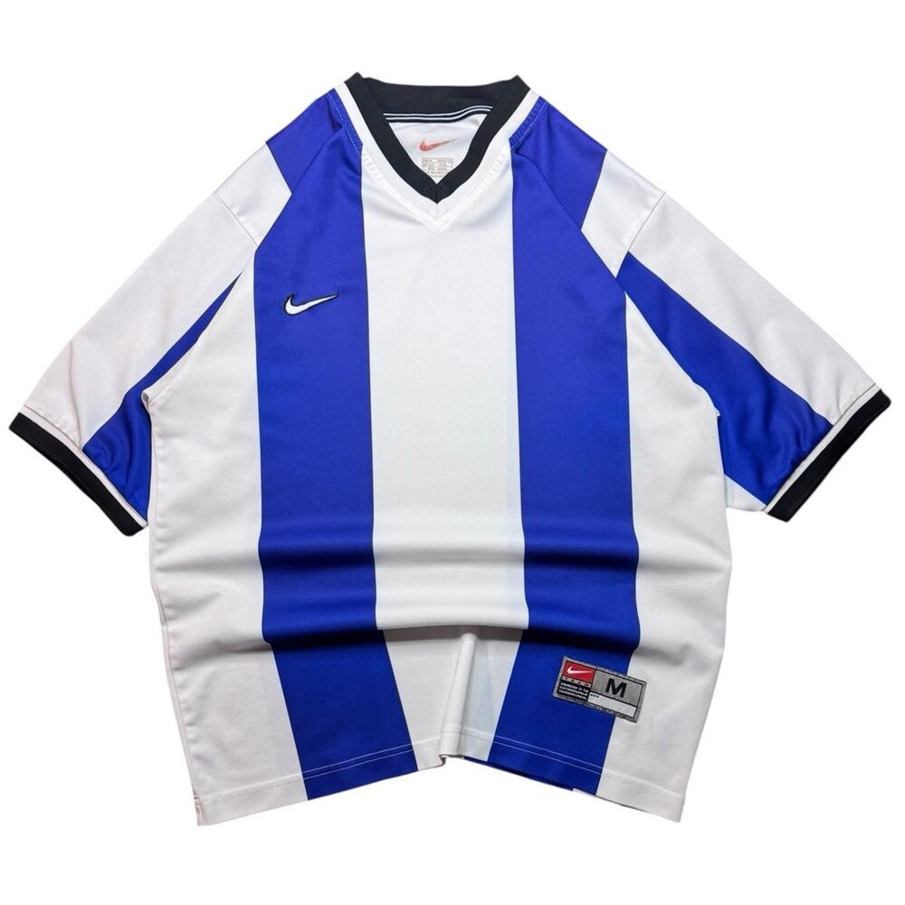 VTG 00s Nike Team Soccer Jersey Men’s Sz Medium White Blue Stripe Shirt